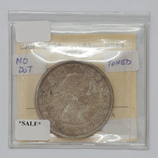 1964 No Dot Canada Dollar ICCS Certified MS64 (toned)