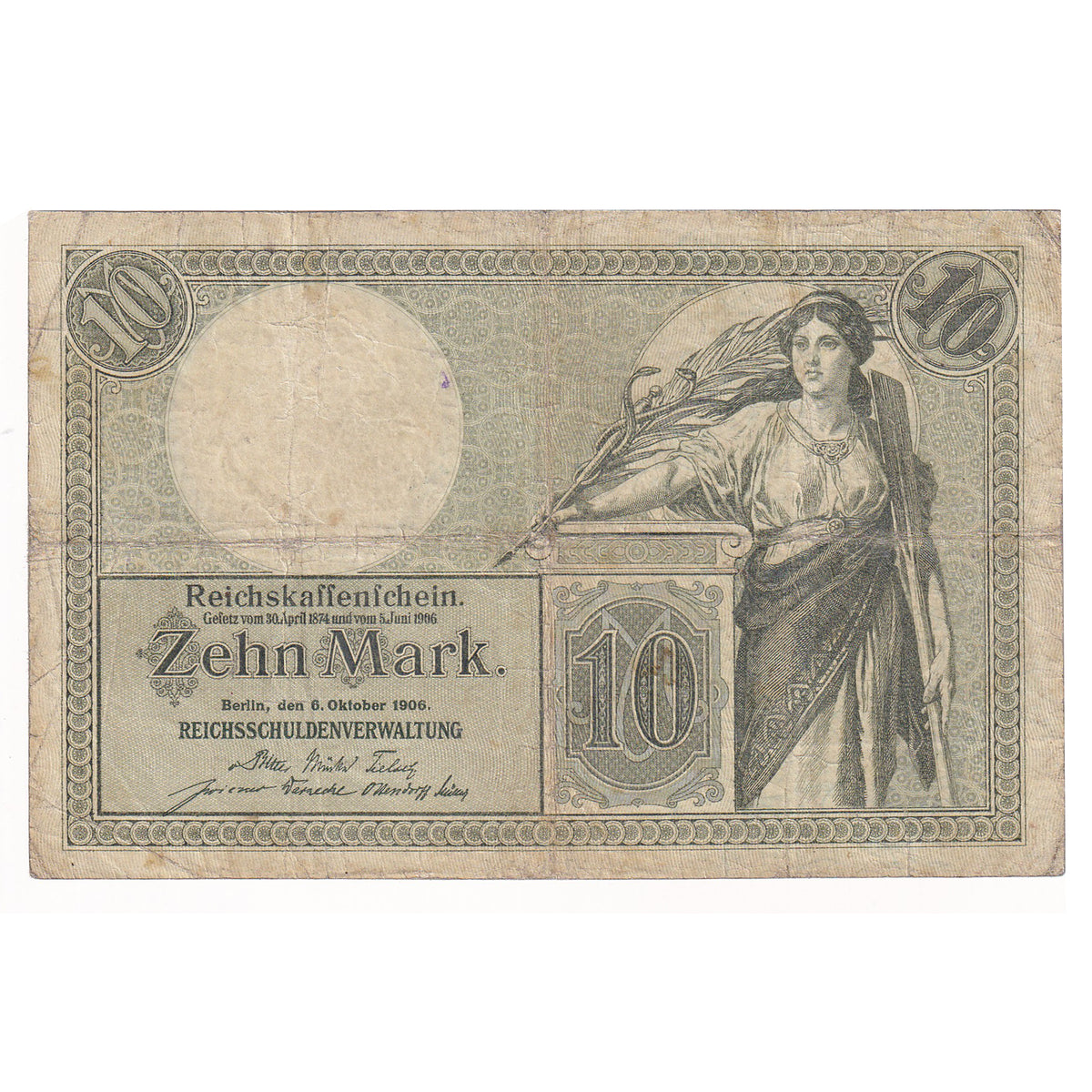 Germany 1906 10 Mark Note, Pick #9, Very Fine (DOP)