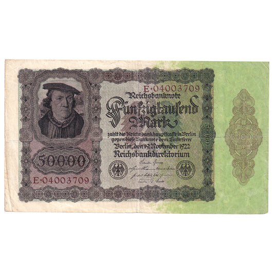 Germany 1922 50,000 Mark Note, Pick #80 (DOP)