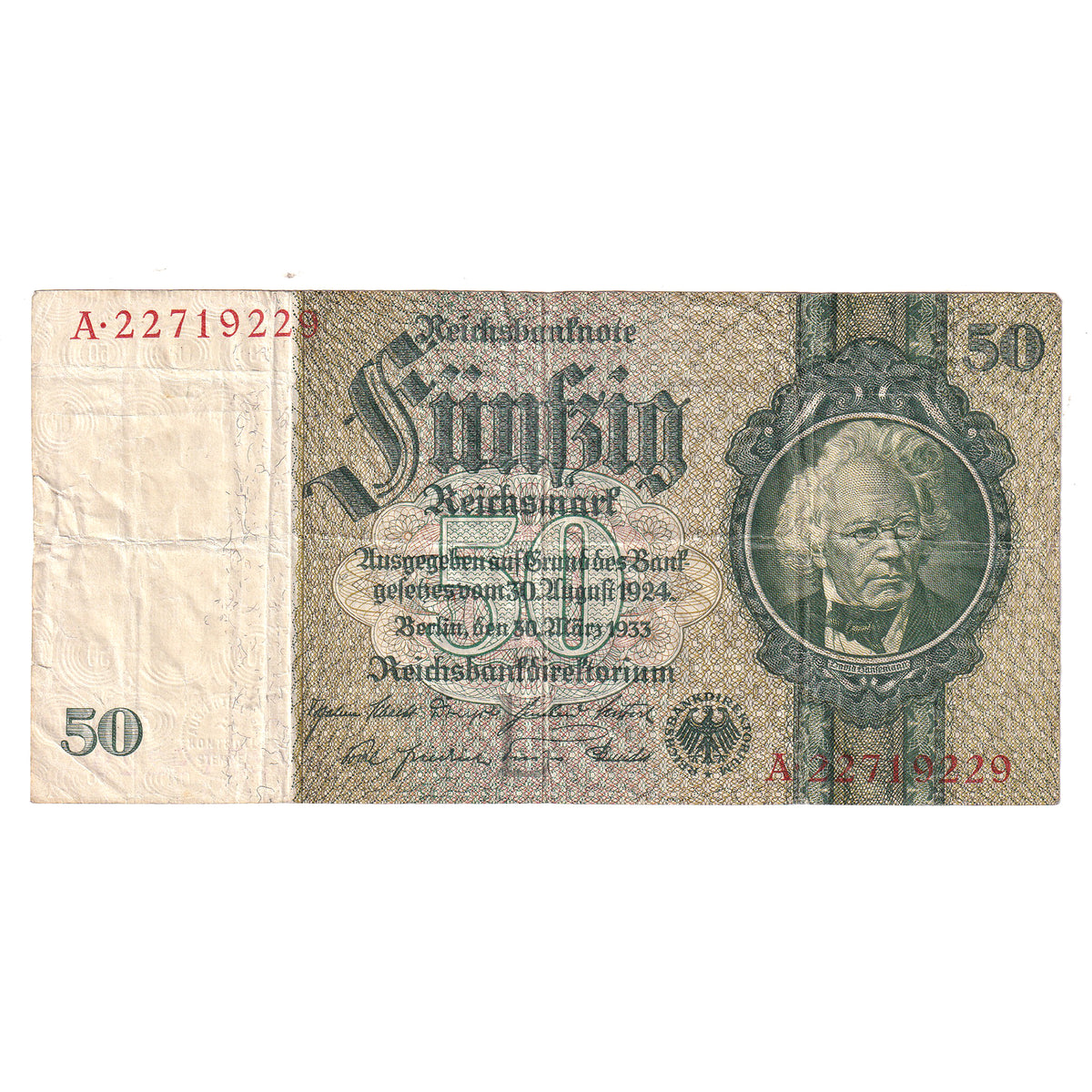 Germany 1933 Third Reich 50 Deutsch Mark Note, Pick #182 (DOP)