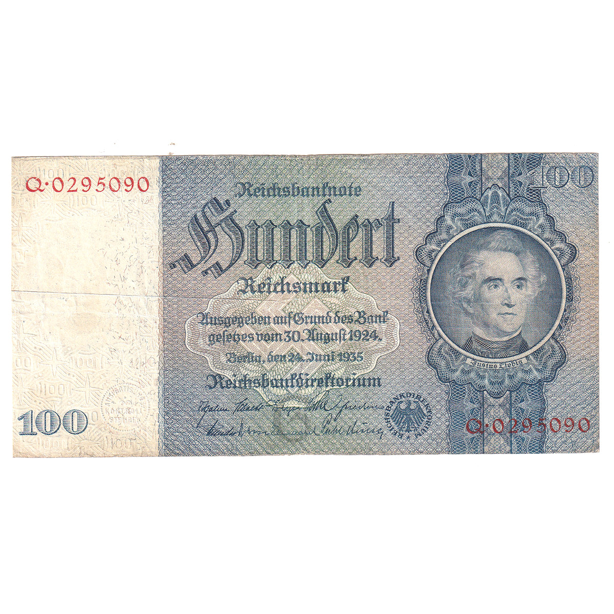 Germany 1935 Third Reich 100 Mark Note, Pick #183 (DOP)