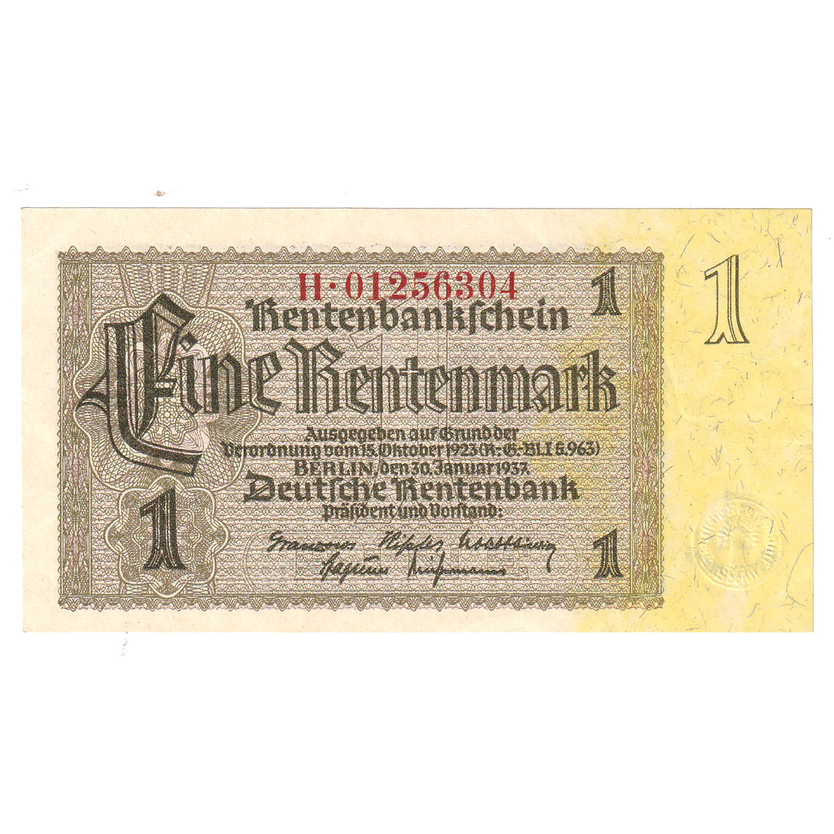 Germany 1937 Third Reich 1 Mark Note, Pick #173b, Uncirculated (DOP)