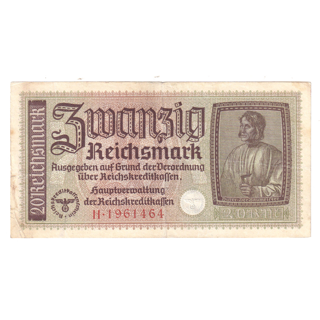 Germany 1940-1945 Third Reich 20 Mark Note, Pick #R139, VF-EF (DOP)