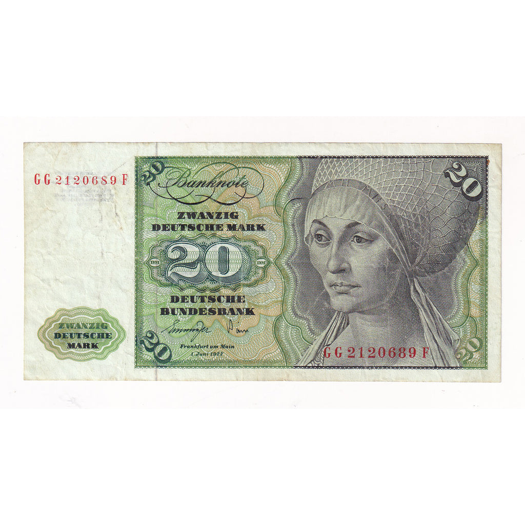 Germany 1977 20 Mark Note, Pick #32c, Extra Fine (DOP)