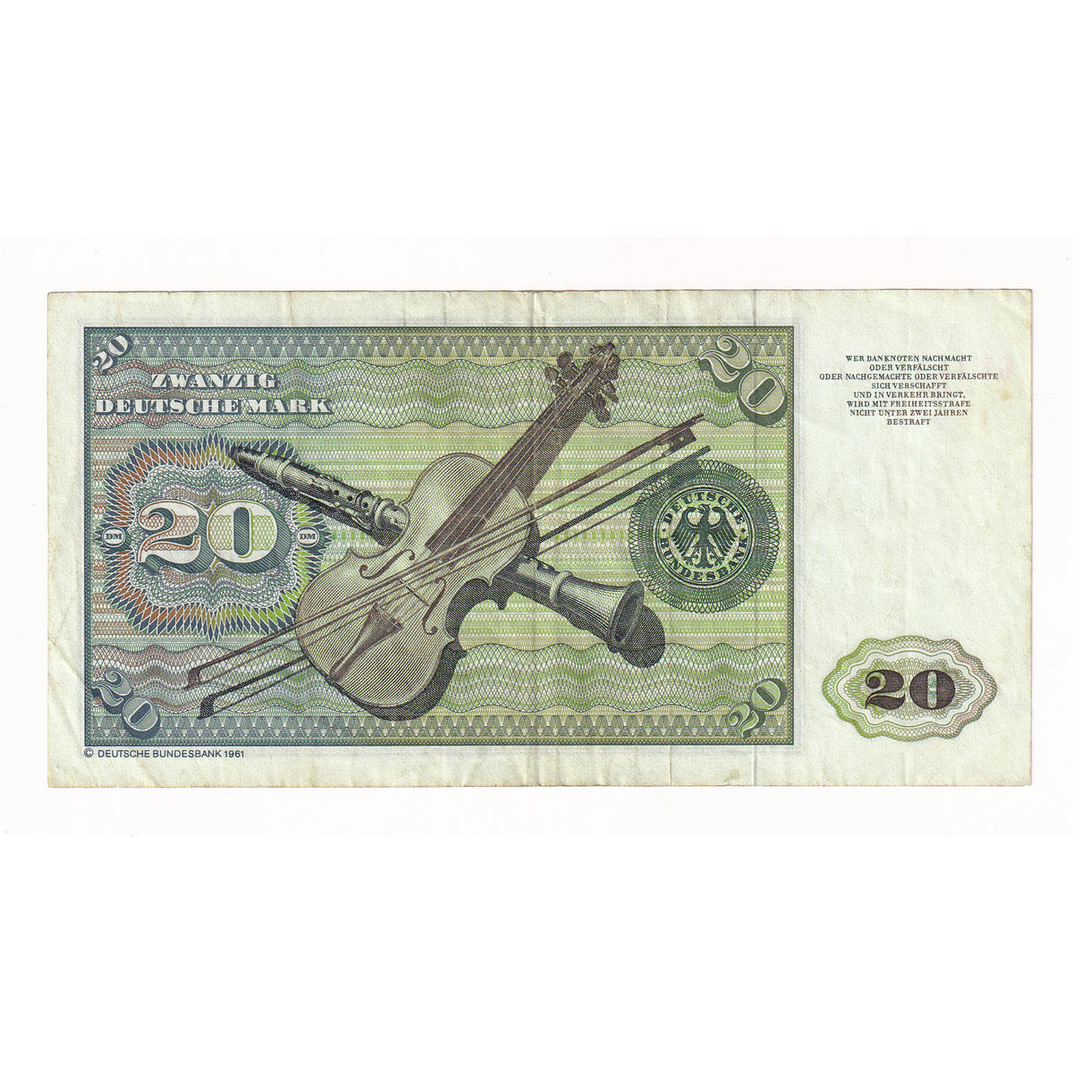 Germany 1980 20 Mark Note, Pick #32d, VF-EF (DOP)