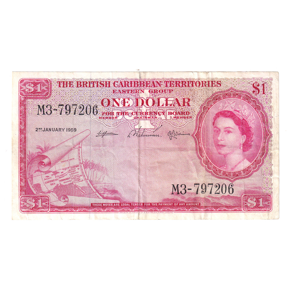 British Caribbean Territories 1959 1 Dollar Note, Pick #7c, Extra Fine (DOP)