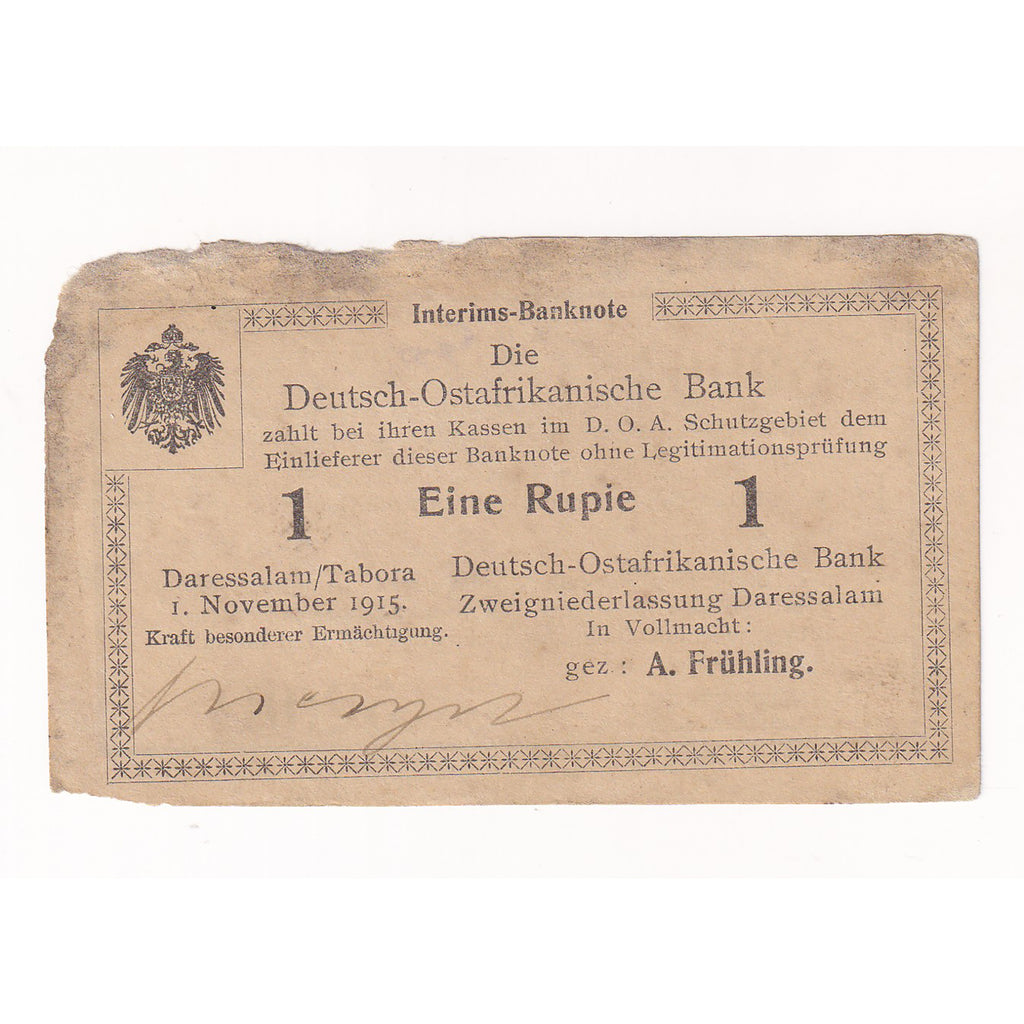 German East Africa 1915 1 Rupie Note, Pick #19 (DOP)