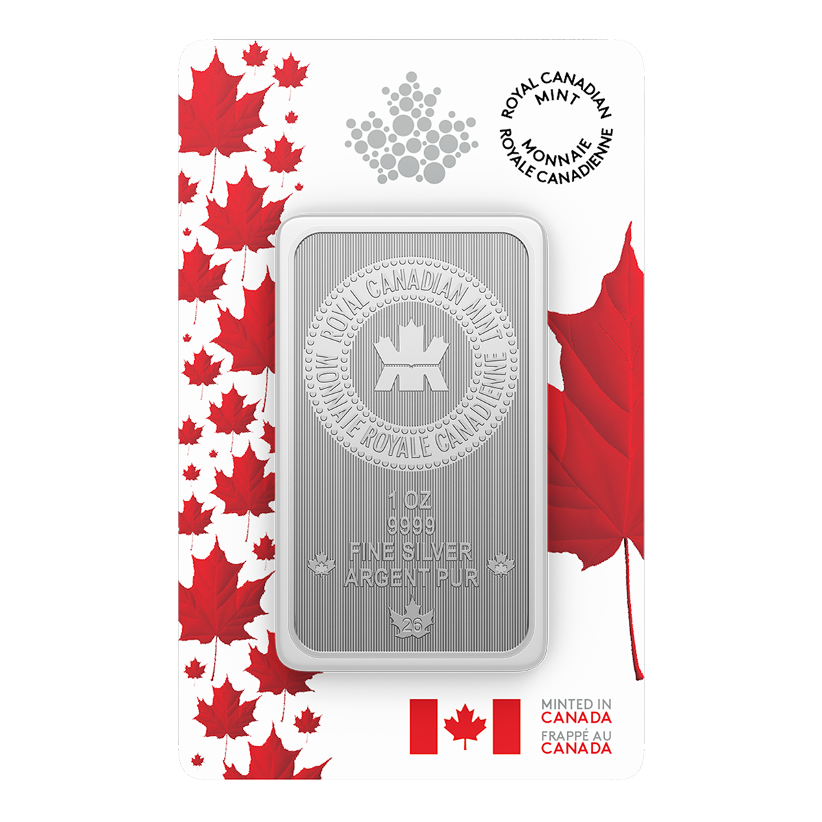 (Pre-Order) 2026 Premium Bullion: 1oz. 99.99% Pure Silver Bar in Proudly Canadian Packaging (No Tax)