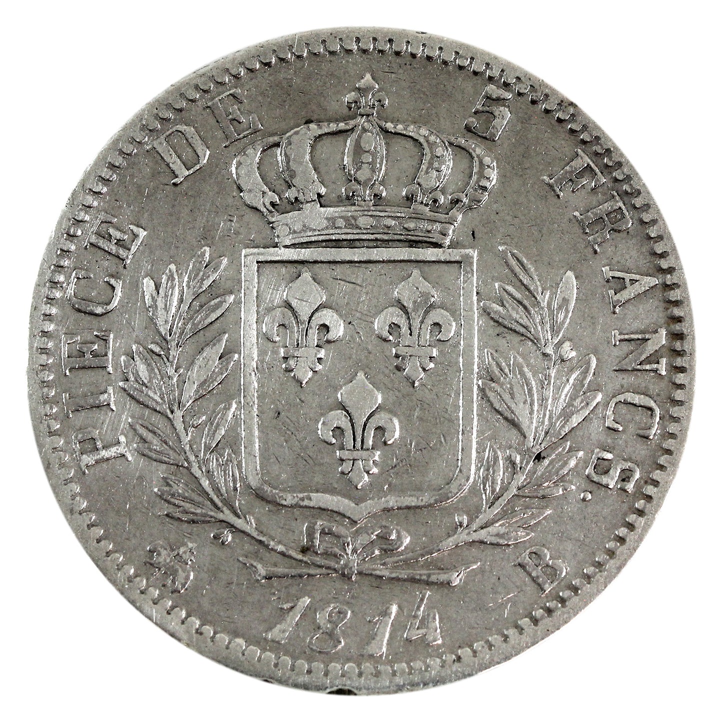 France 1814B 5 Francs F-VF (F15) $