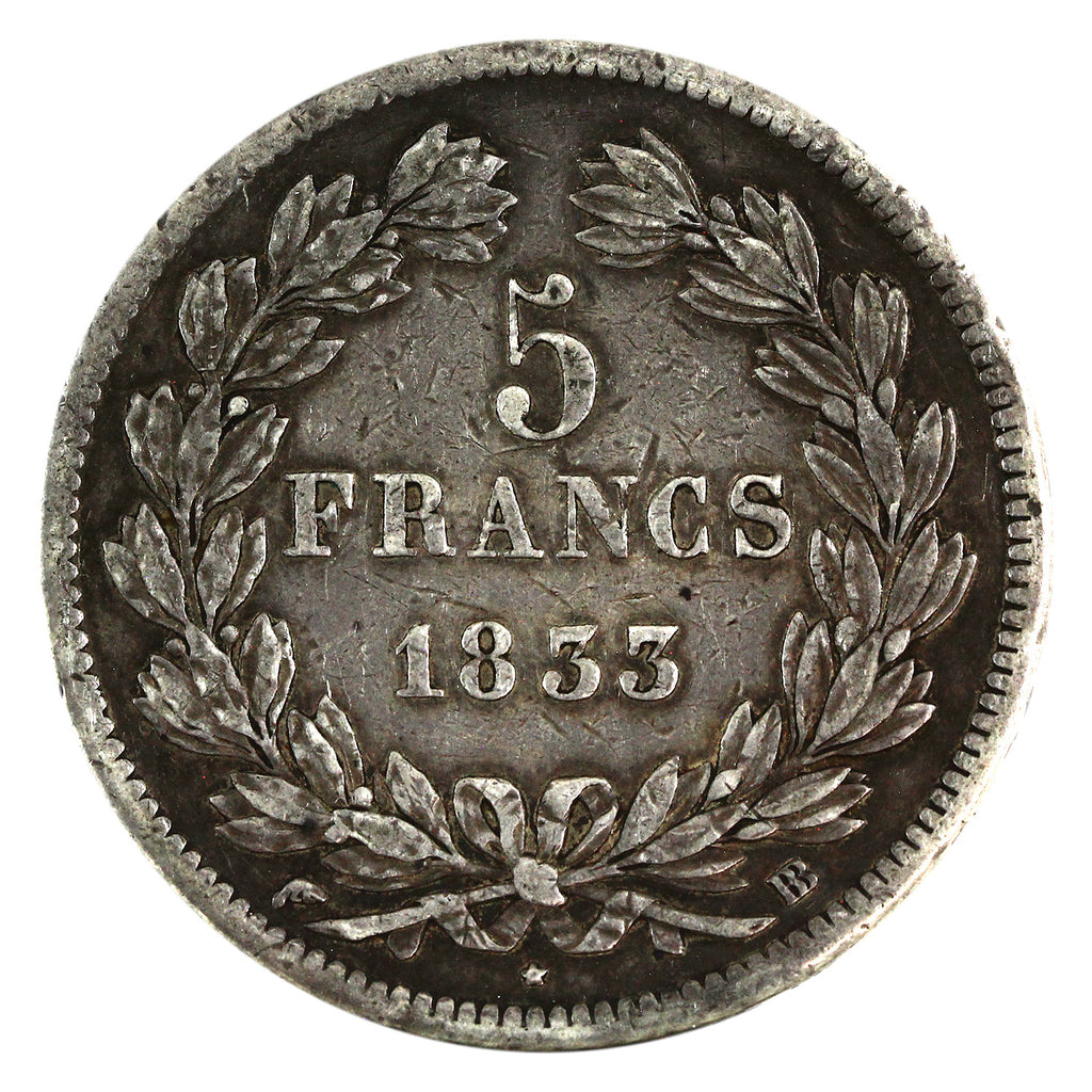 France 1833BB 5 Francs Extra Fine (EF40) $