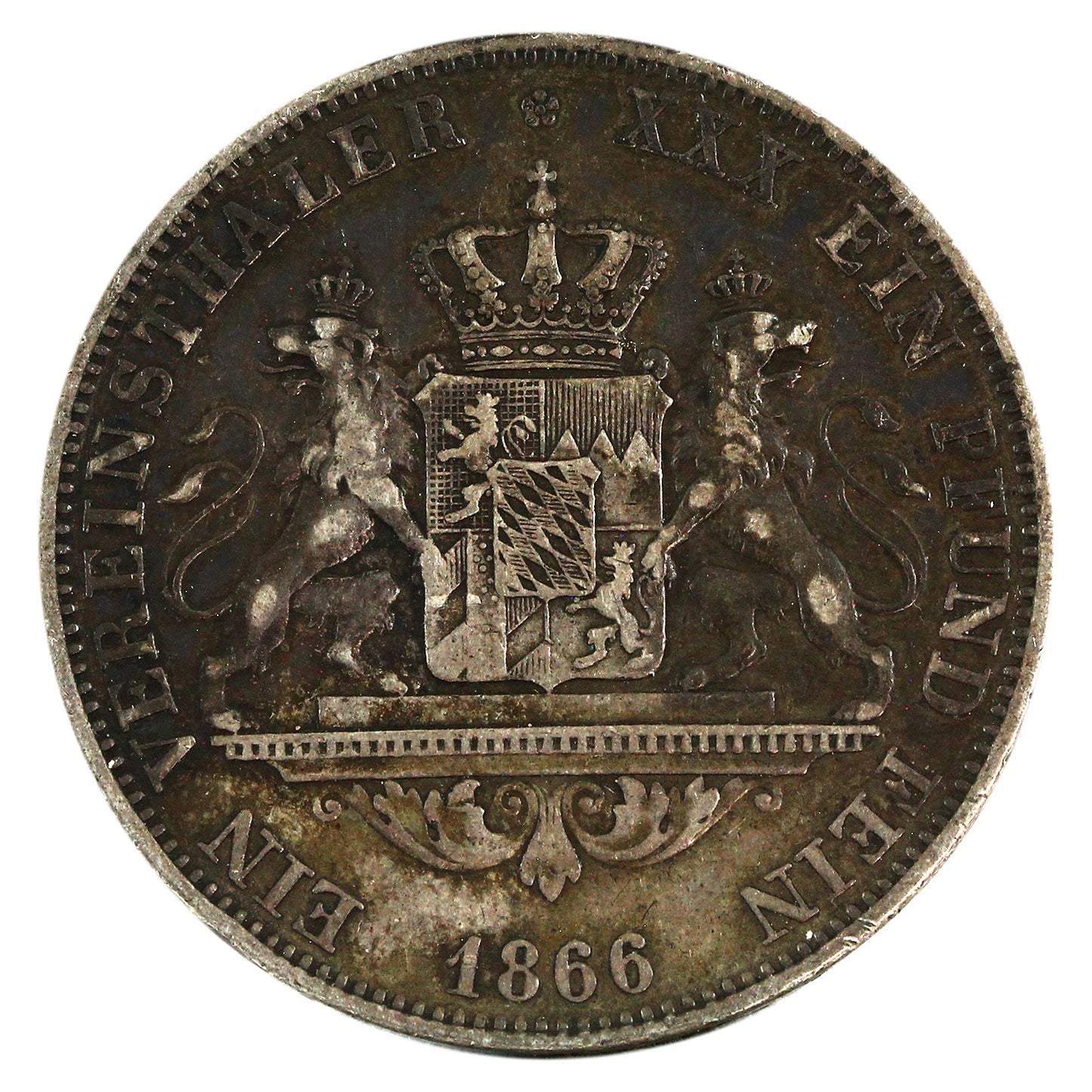 German States 1866 Bavaria Thaler Extra Fine (EF40) $