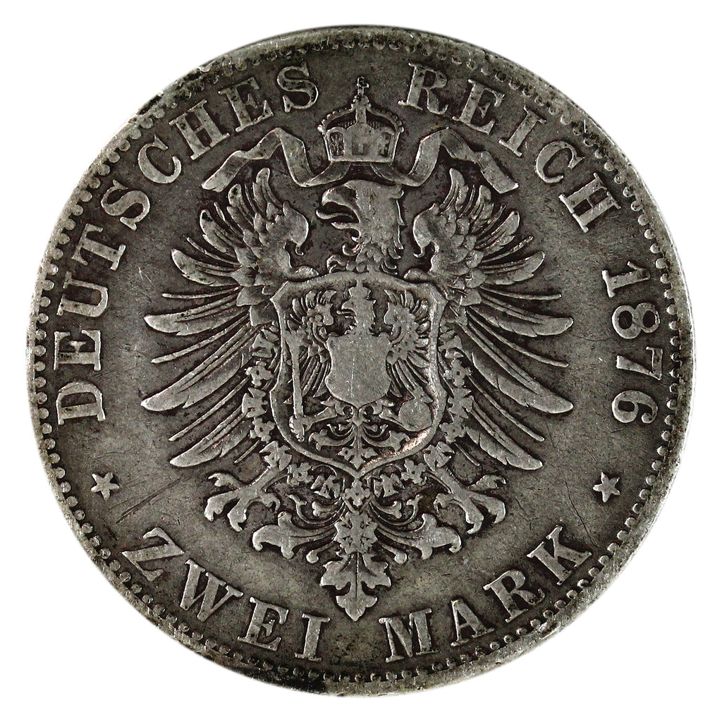 German States 1876D Bavaria 2 Marks Very Fine (VF20) $