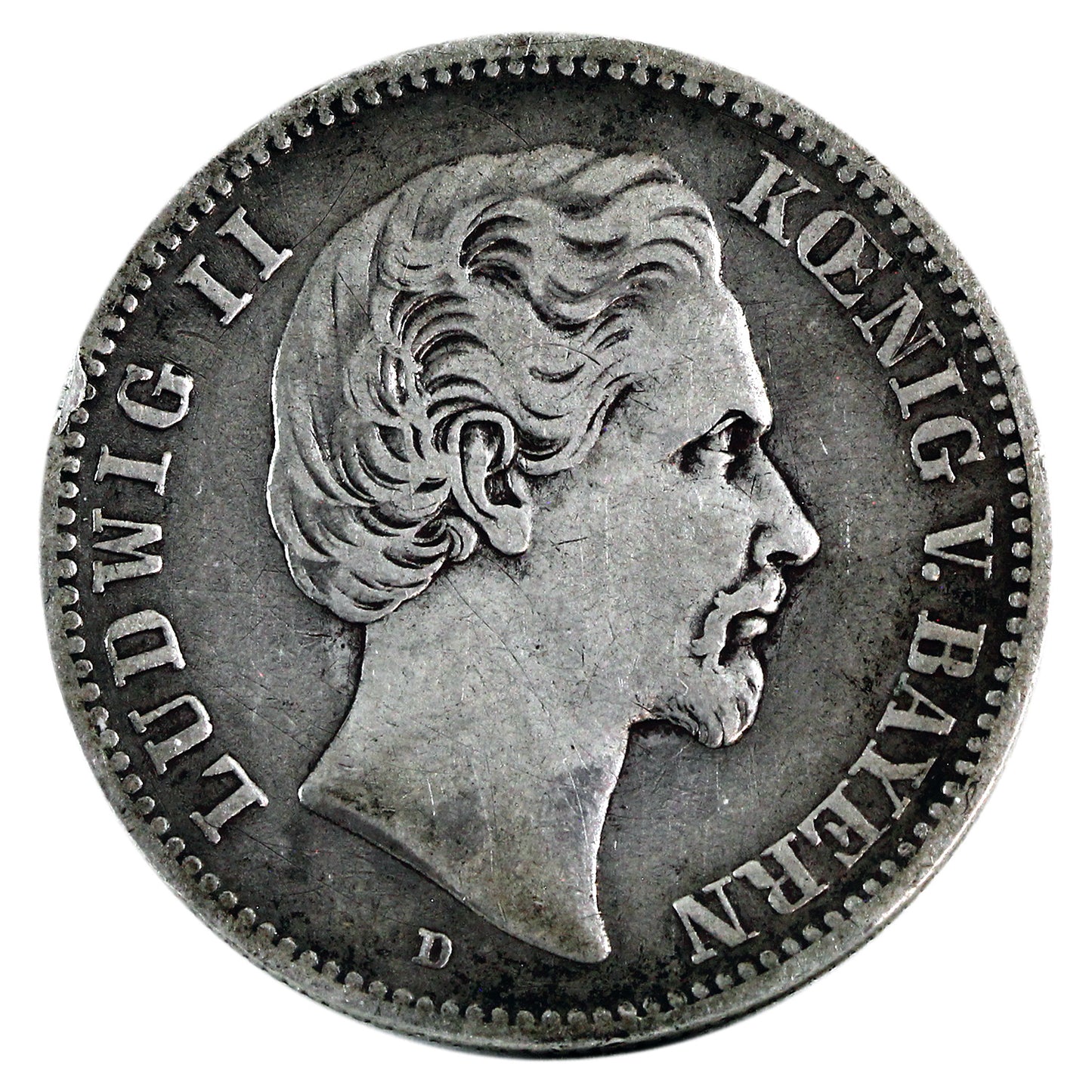 German States 1876D Bavaria 2 Marks Very Fine (VF20) $