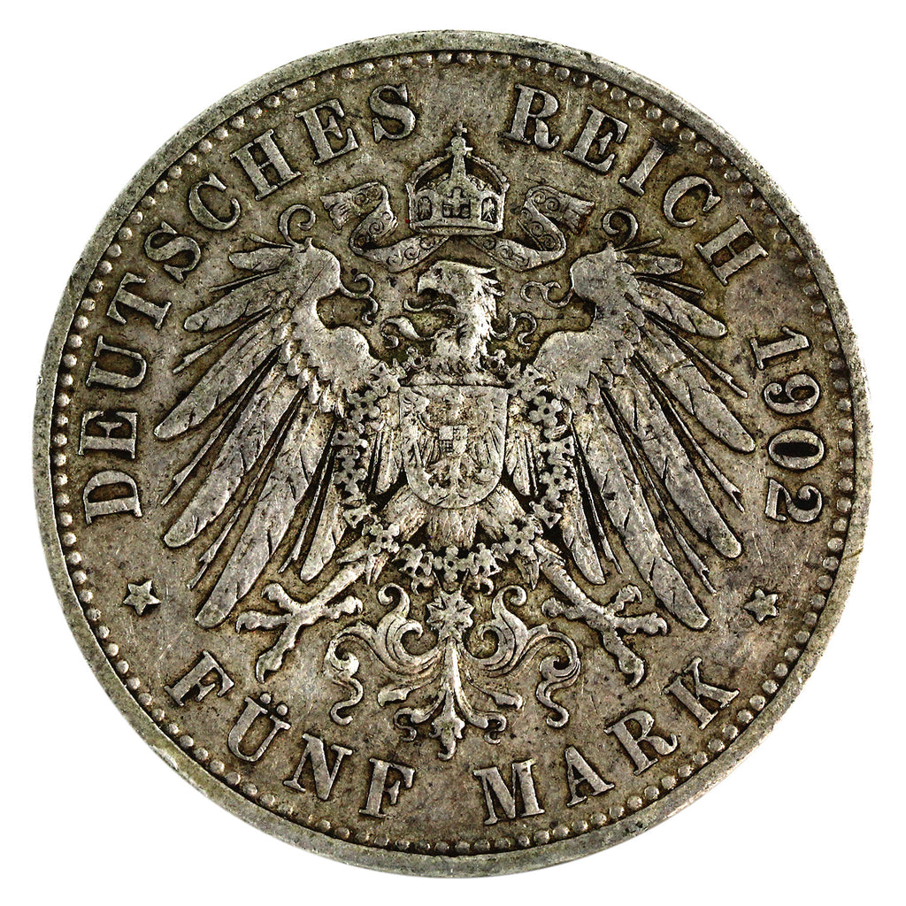 German States 1902A Prussia 5 Marks VF-EF (VF30) $