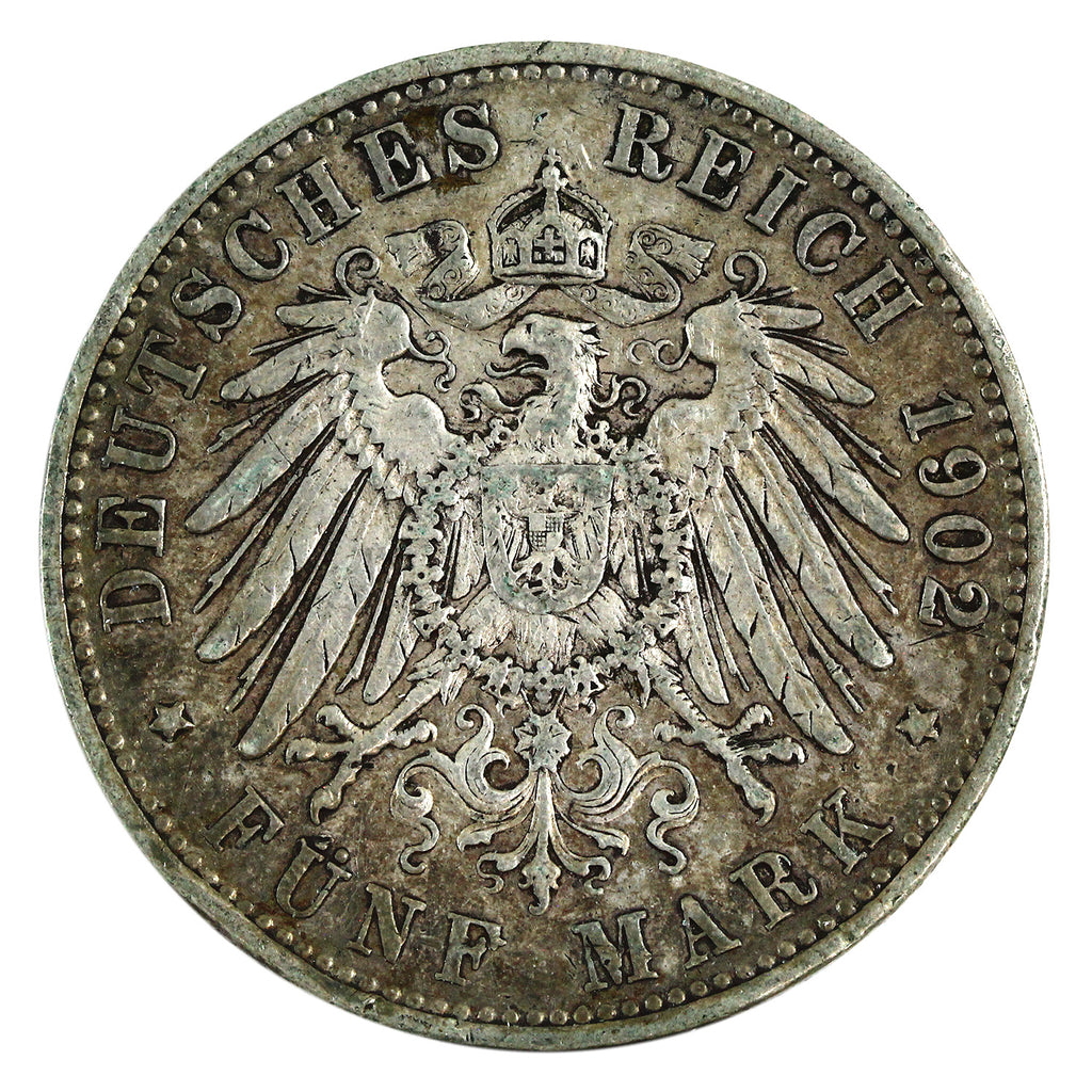 German States 1902F Wurttenberg 5 Marks VF-EF (VF30) $