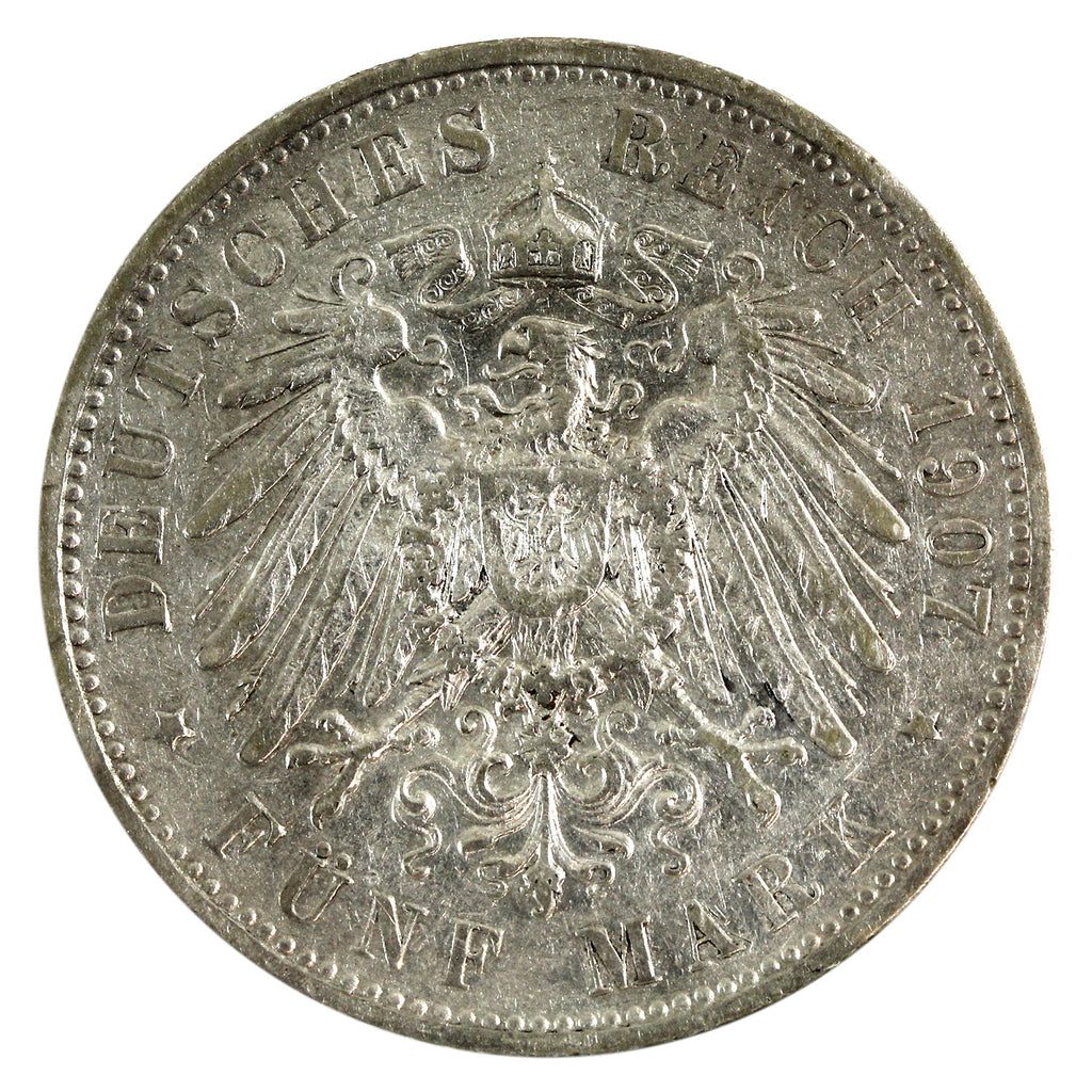 German States 1907E Saxony 5 Marks VF-EF (VF30) $