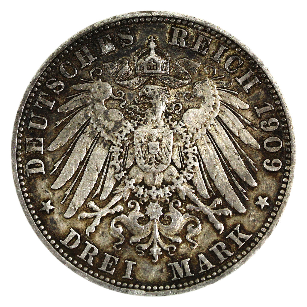 German States 1909A Prussia 3 Marks VF-EF (VF30) $