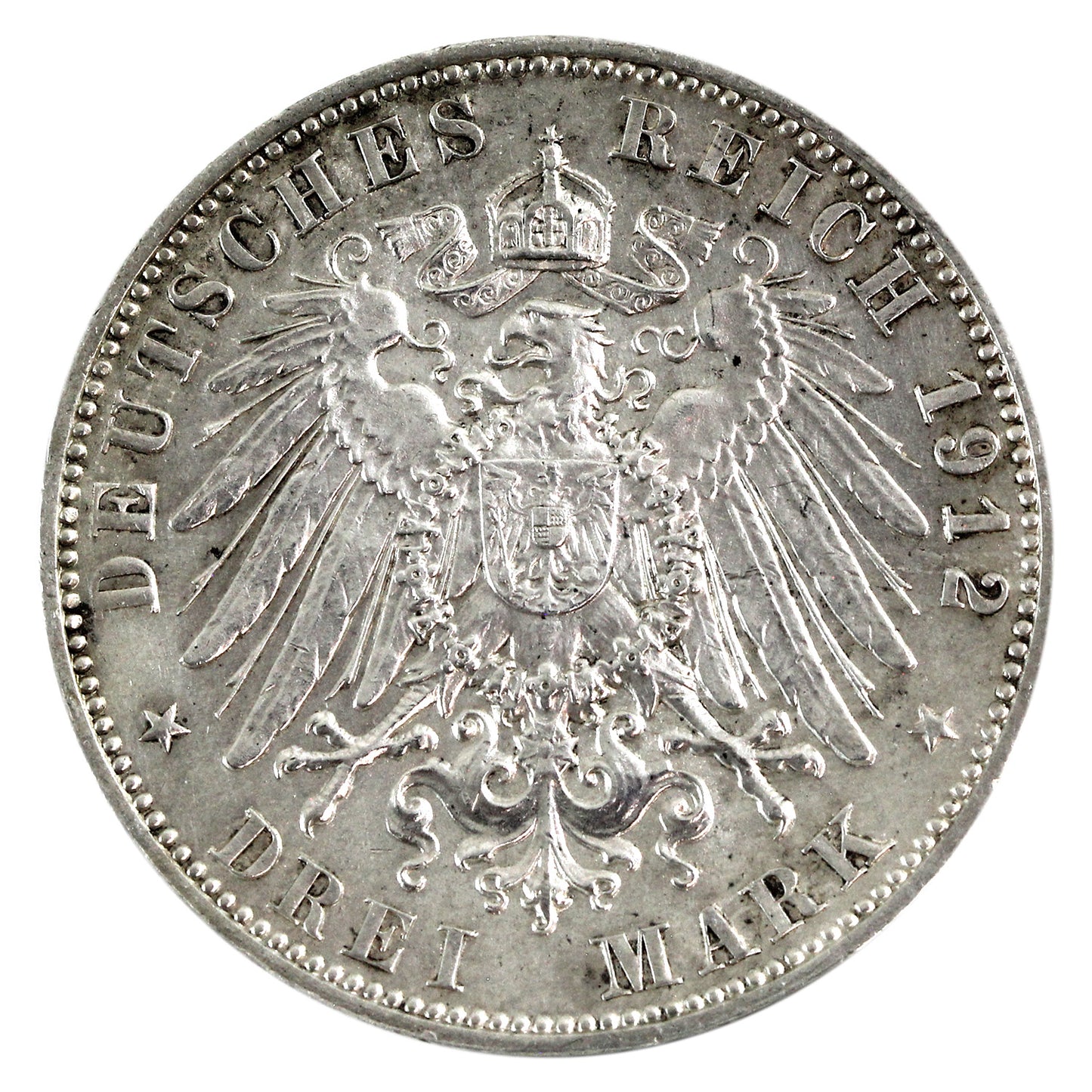 German States 1912E Saxony 3 Marks Almost Uncirculated (AU50) $