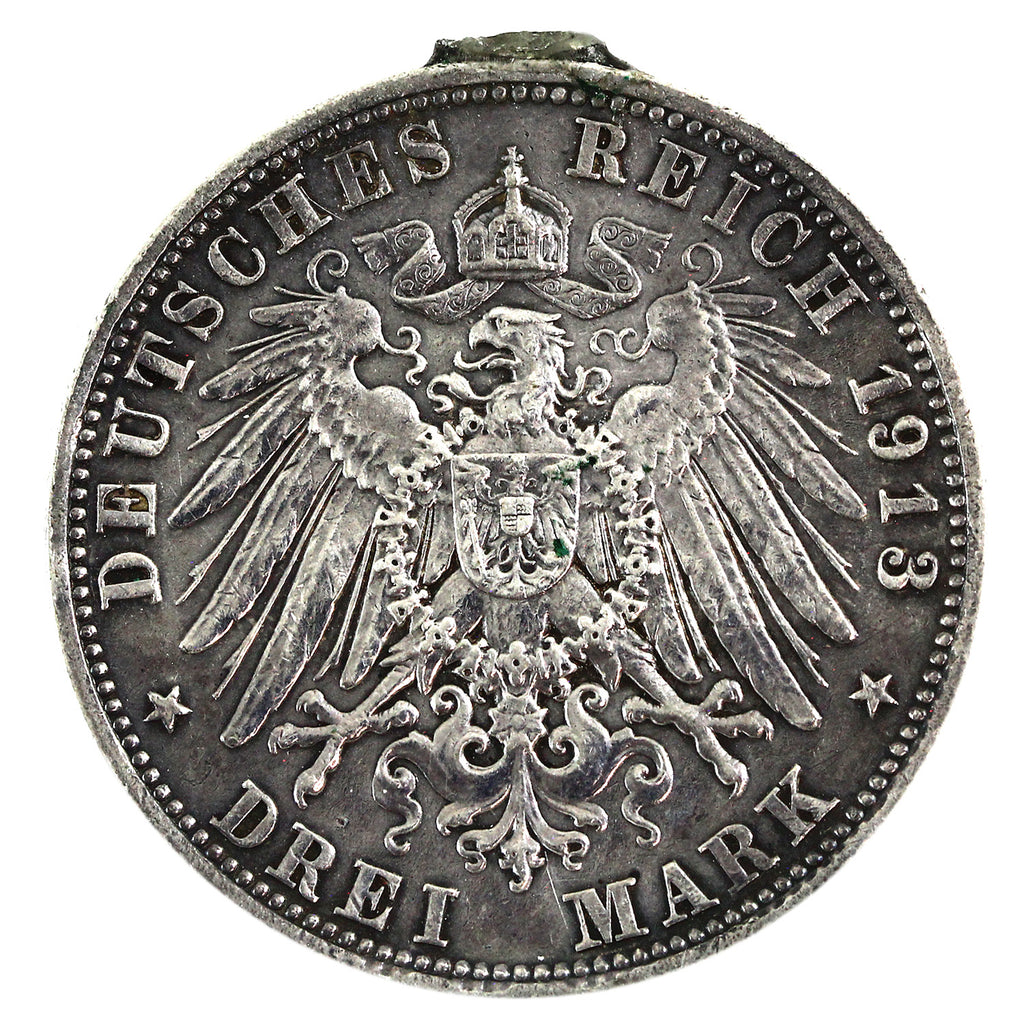 German States 1913D Bavaria 3 Marks Almost Uncirculated (AU50) $