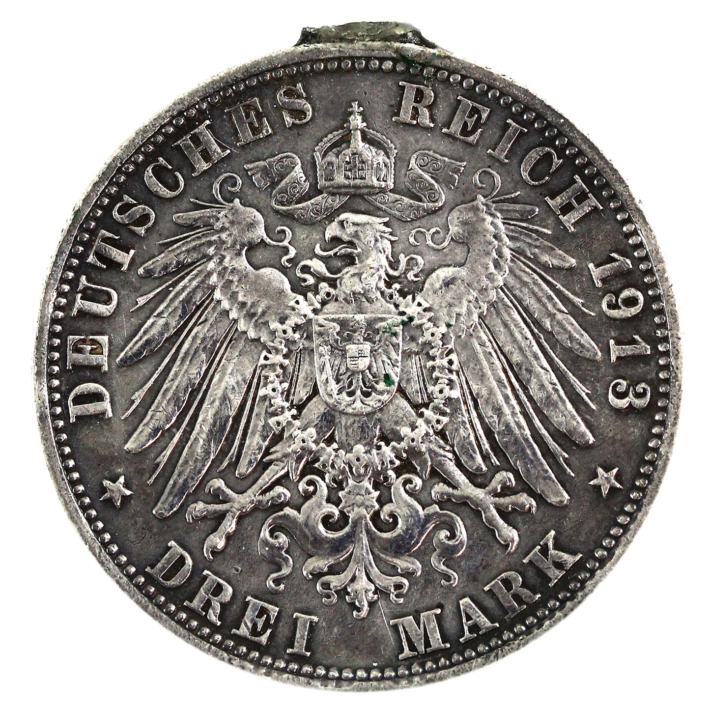German States 1913D Bavaria 3 Marks Almost Uncirculated (AU50) $