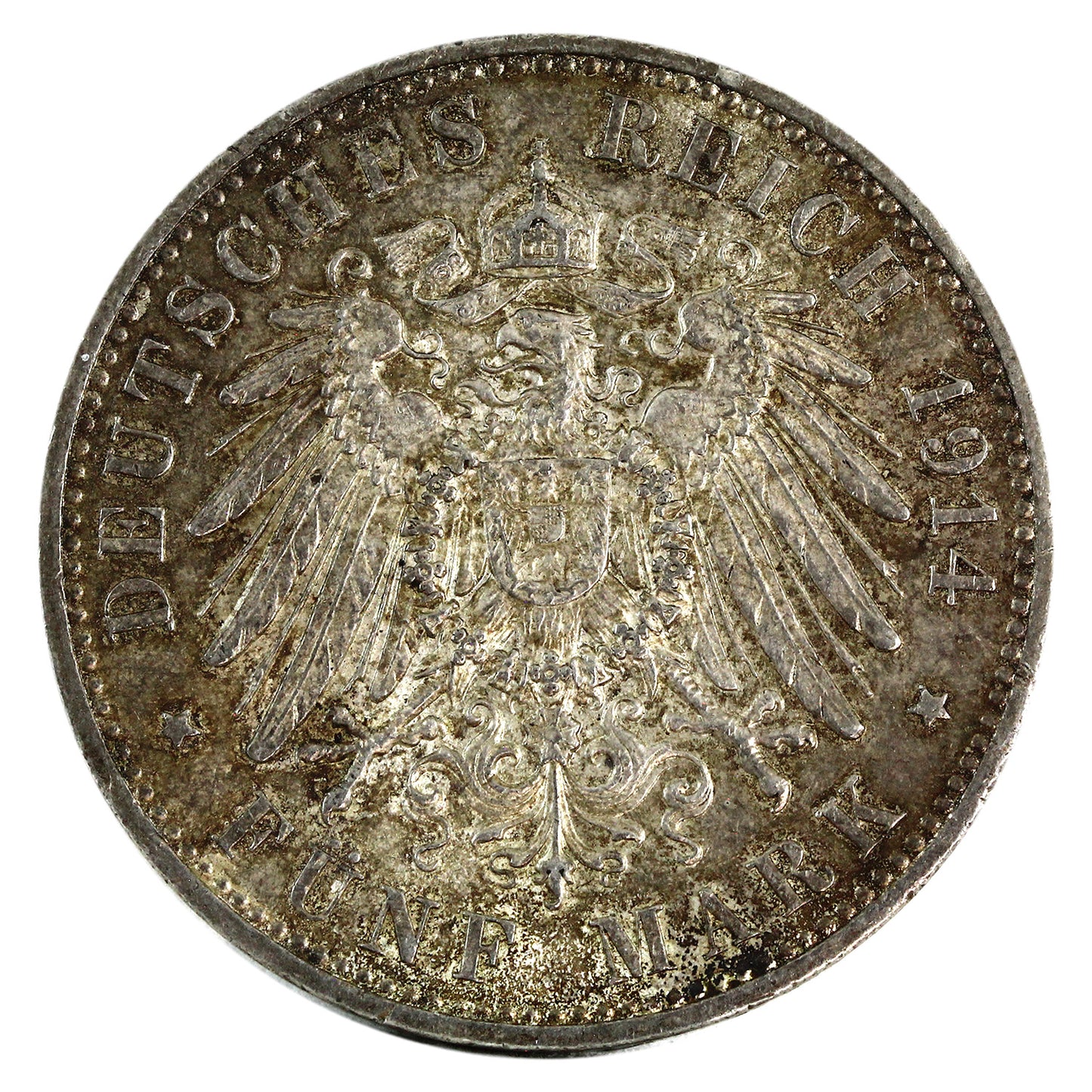 German States 1914A Prussia 1914A 5 Marks Almost Uncirculated (AU50) $