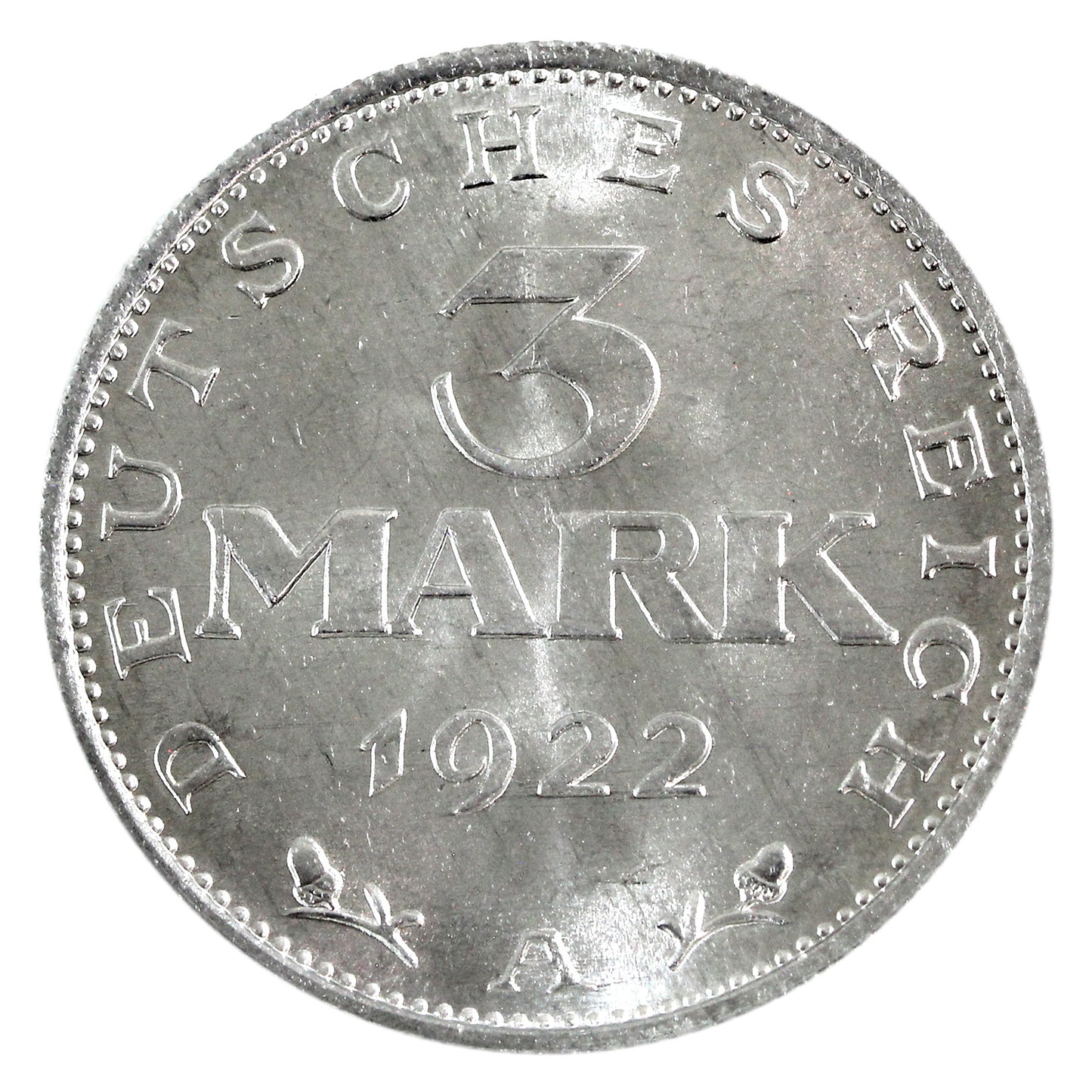 German Weimar Republic 1922A 3 Marks Choice Brilliant Uncirculated (MS64) $