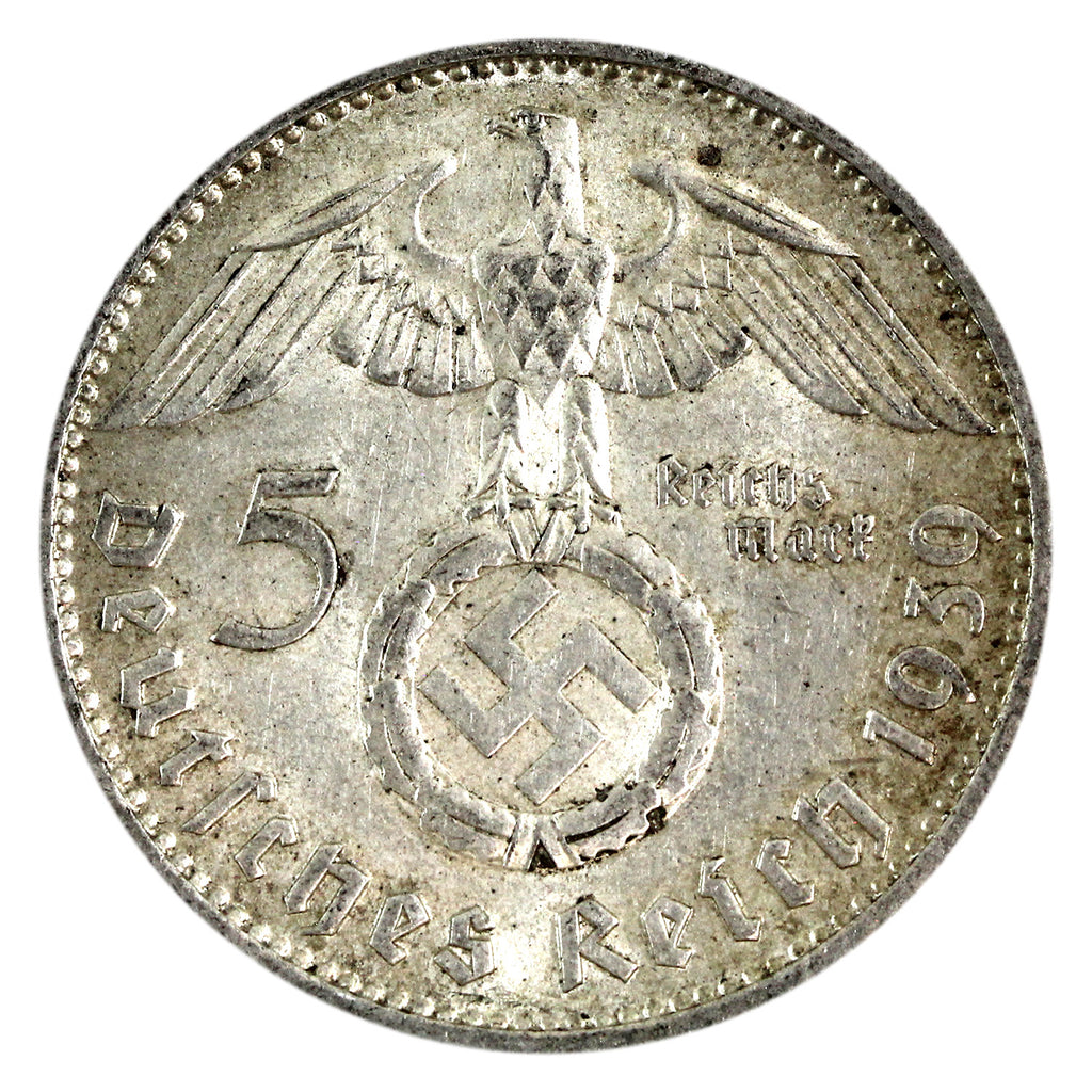 German Third Reich 1939J 5 Marks Almost Uncirculated (AU50) $