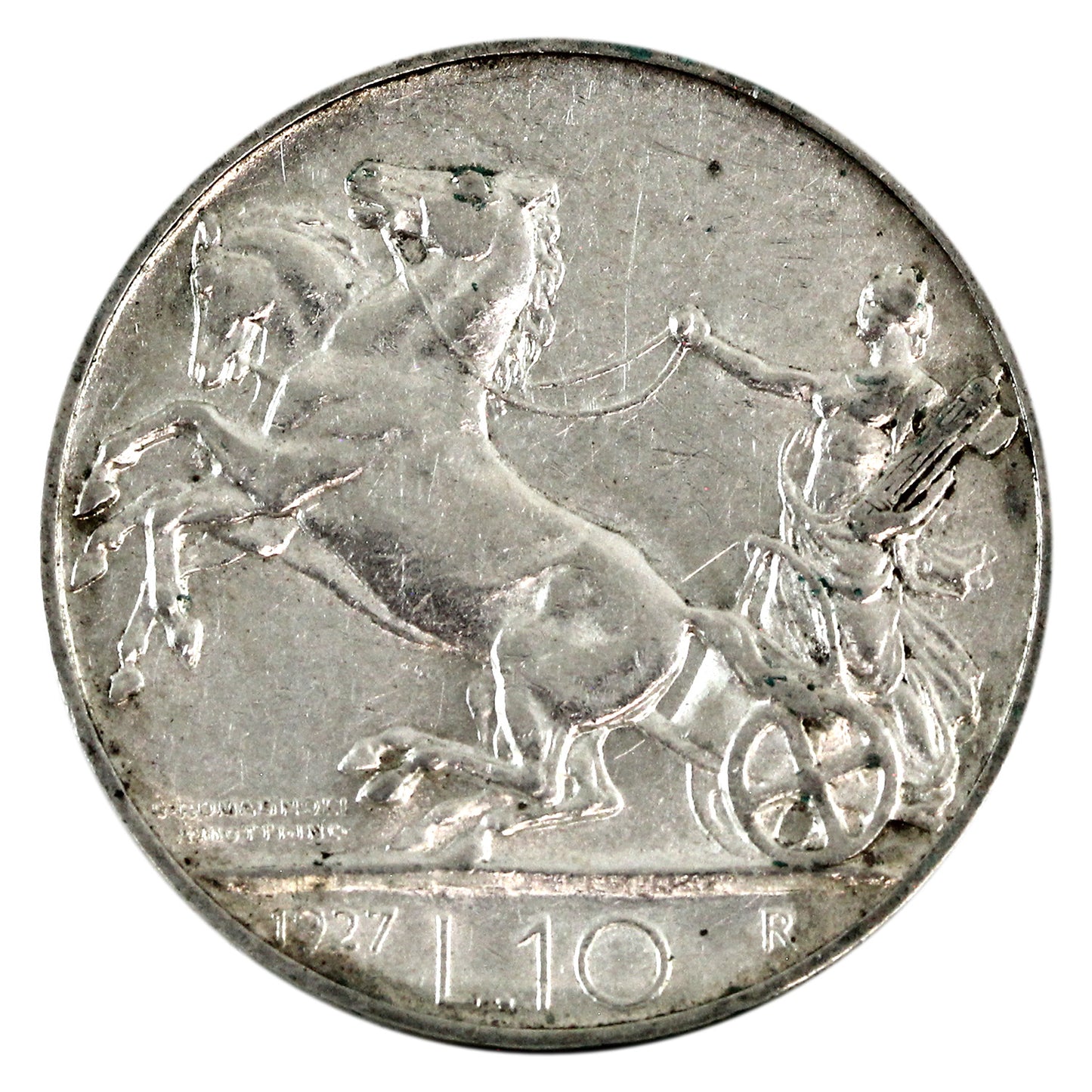 Italy 1927R 10 Lire Almost Uncirculated (AU50) $