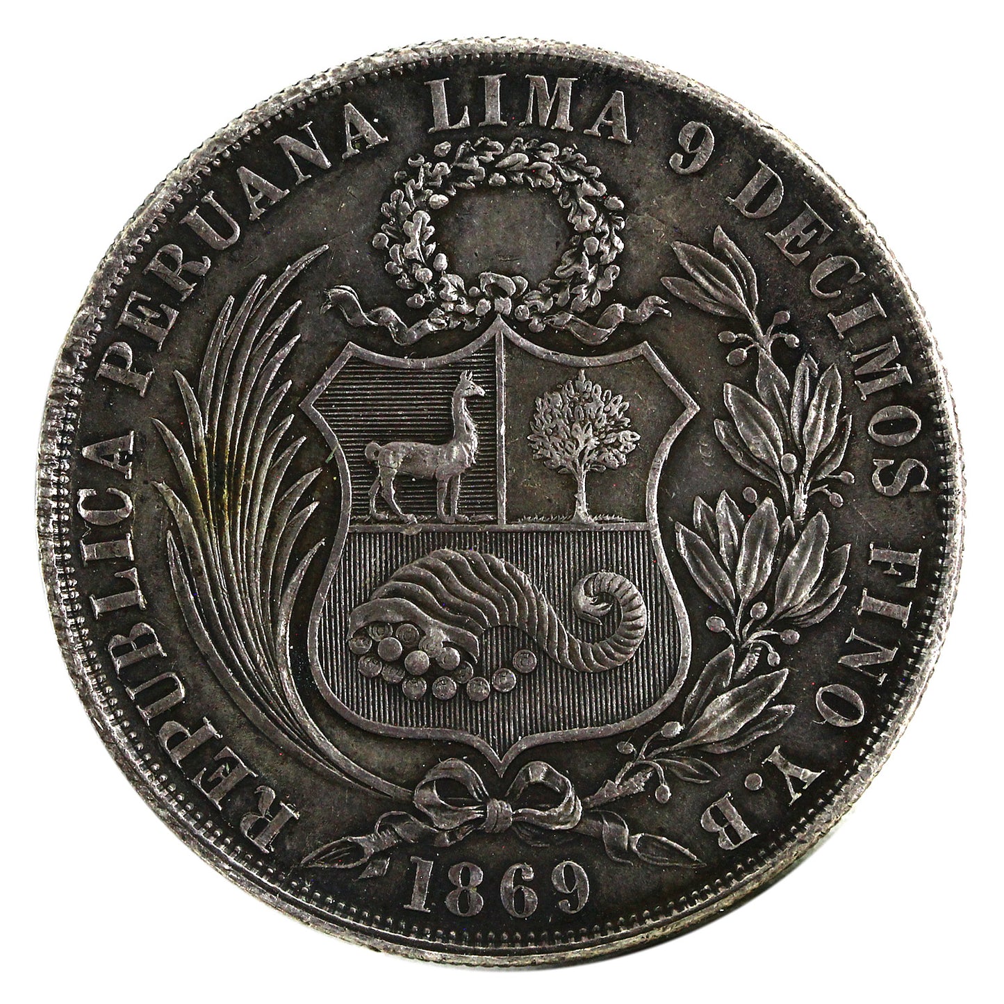 Peru 1869YB 1 Sol Uncirculated (MS60) $