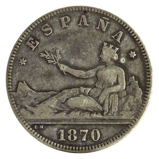 Spain 1870DE M (74) 2 Pesetas VF-EF (VF-30) $