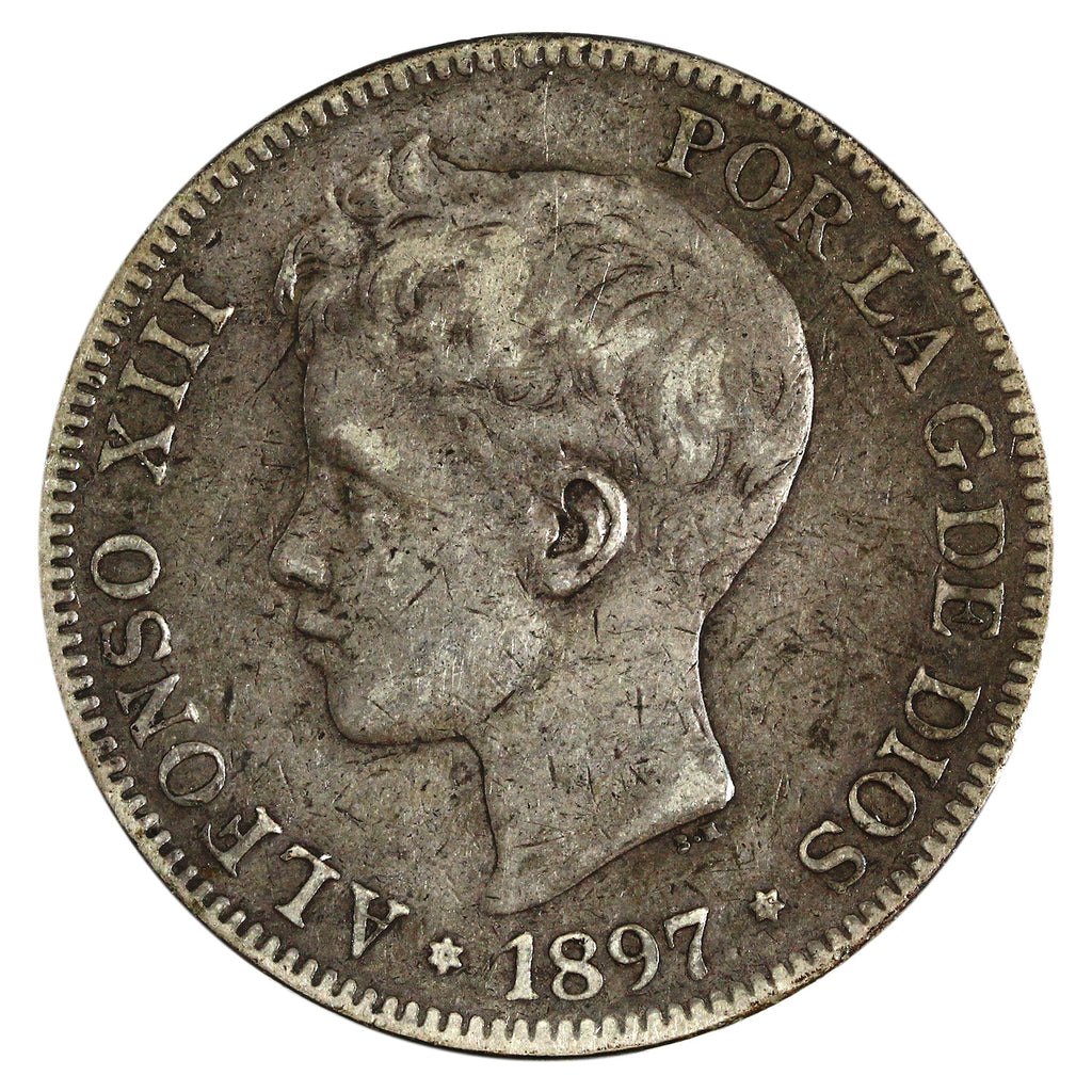 Spain 1897SG V 5 Pesetas VF-EF (VF30) $