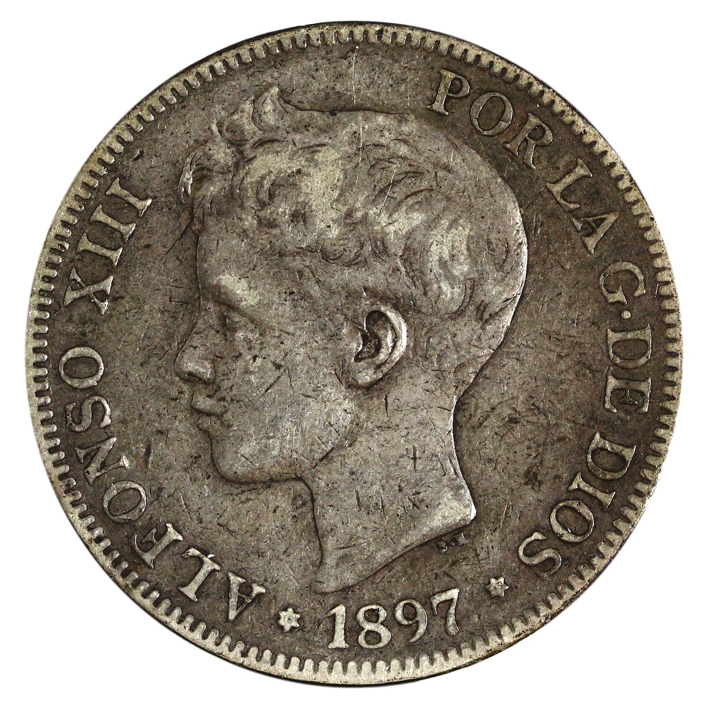 Spain 1897SG V 5 Pesetas VF-EF (VF30) $