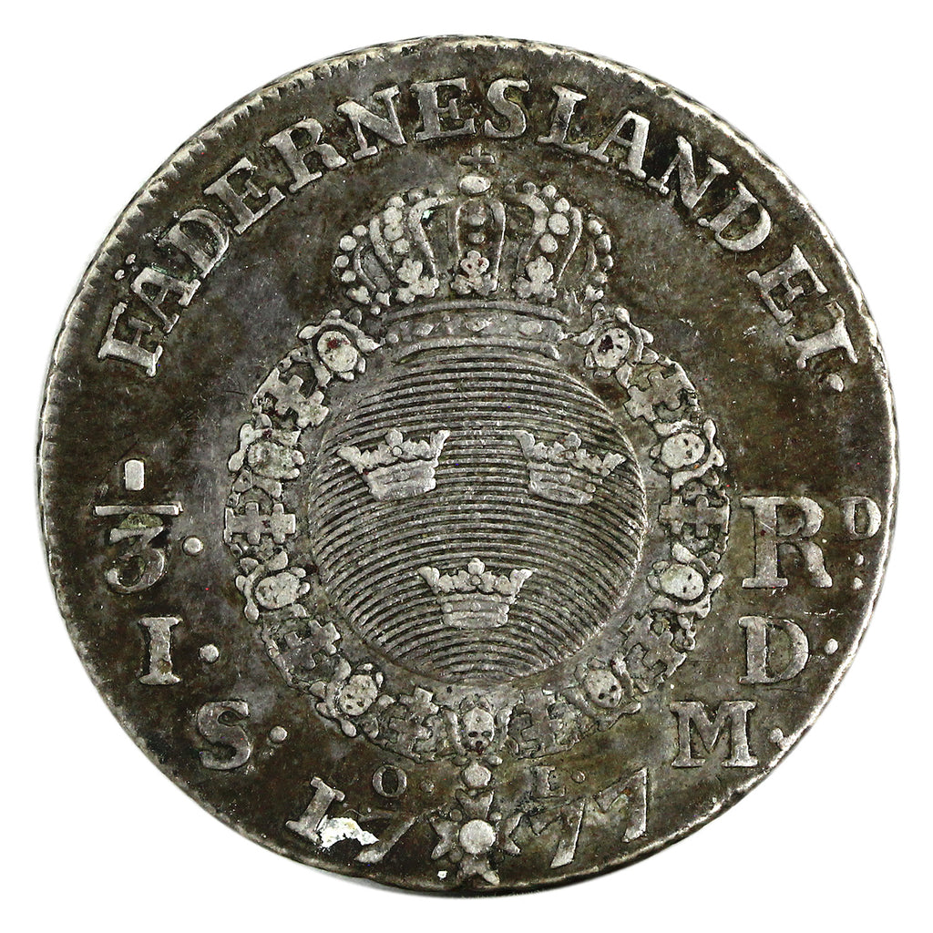 Sweden 1777OL Gustaf III 1/3 Riksdaler VF-EF (VF30) $