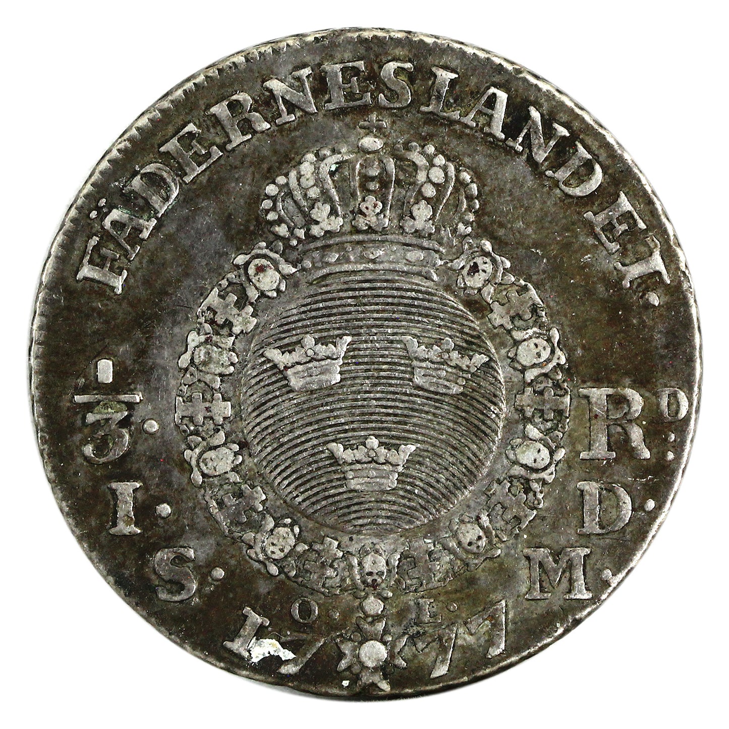 Sweden 1777OL Gustaf III 1/3 Riksdaler VF-EF (VF30) $