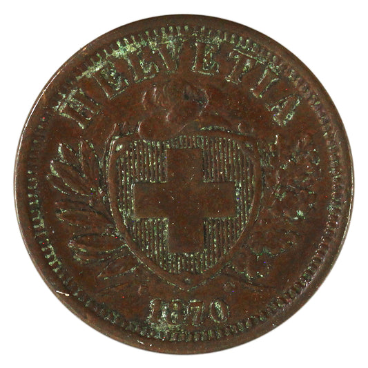 Switzerland 1870B 2 Rappen VF-EF (VF30) $