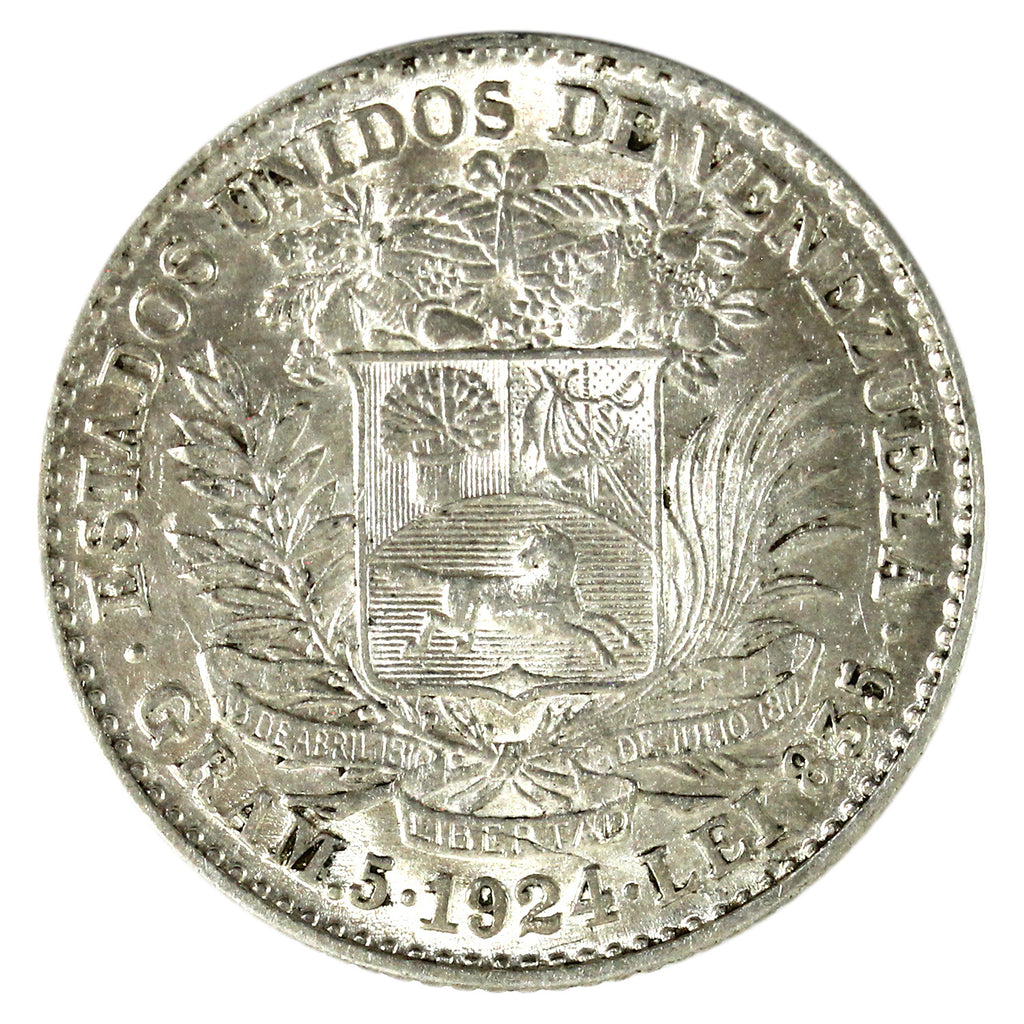 Venezuela 1924 Bolivar Almost Uncirculated (AU-50) $