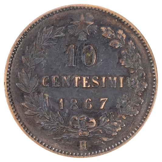 Italy 1867H 10 Centesimi Extra Fine (EF40)