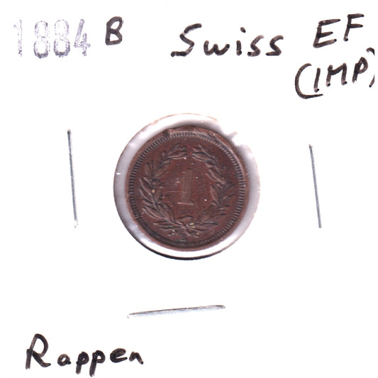 Switzerland 1884B Rappen Extra Fine (EF40) Impaired