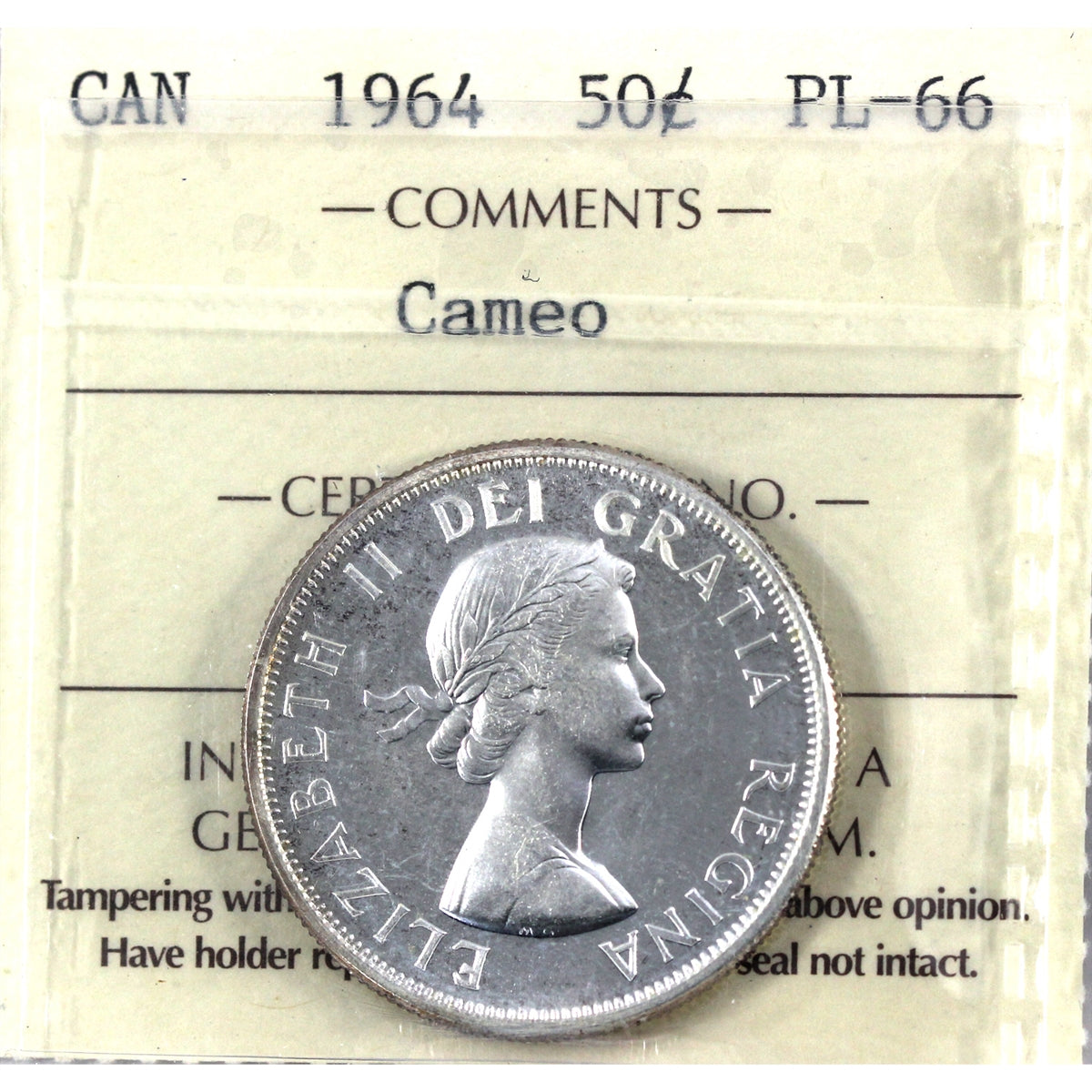1964 Canada 50-cents ICCS Certified PL66 Cameo