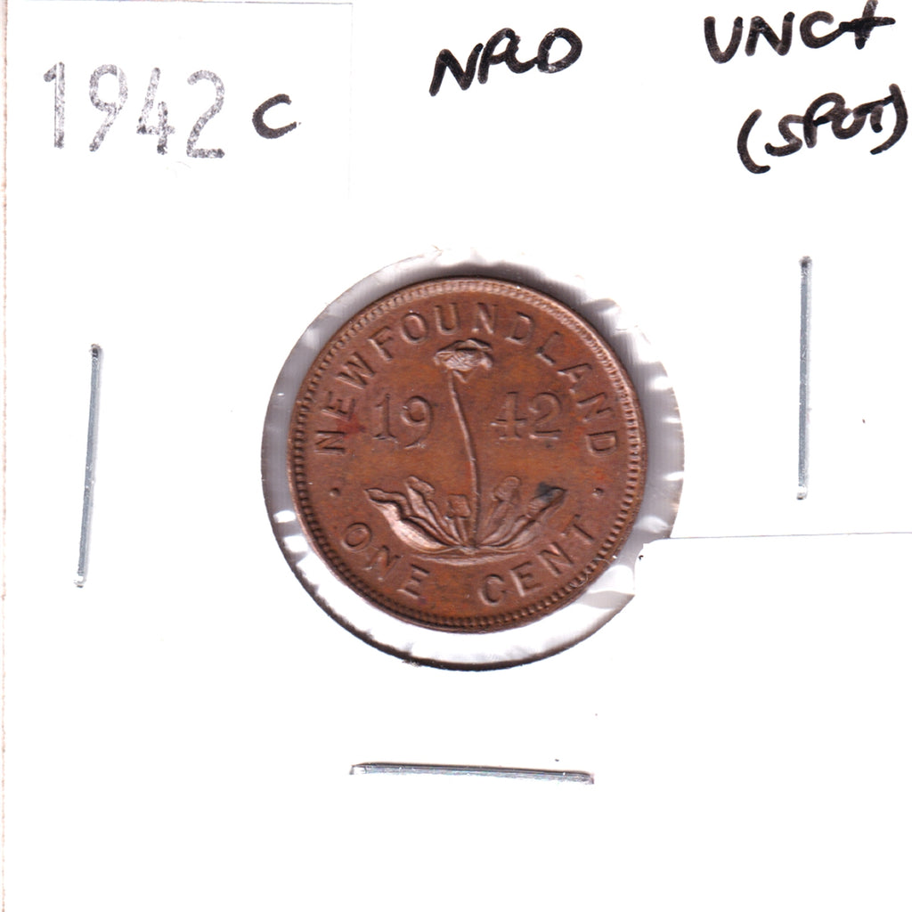 1942C Newfoundland 1-cent UNC+ (MS62) Spot
