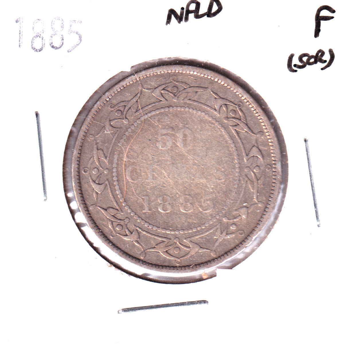 1885 Newfoundland 50-cents Fine (F-12) Scratched or Impaired