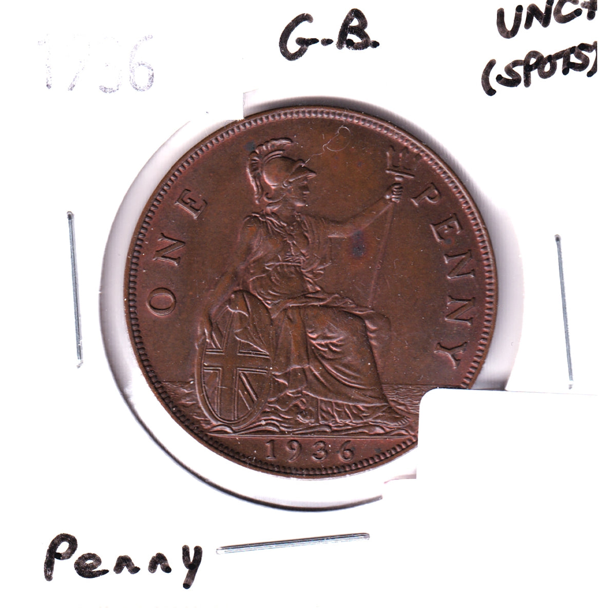 Great Britain 1936 Penny UNC+ (MS62) Spots