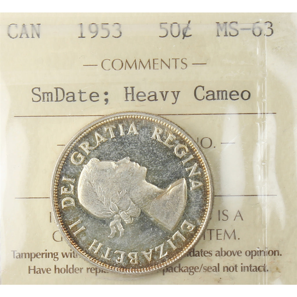 1953 Small Date Canada 50-cents ICCS Certified MS63 Heavy Cameo
