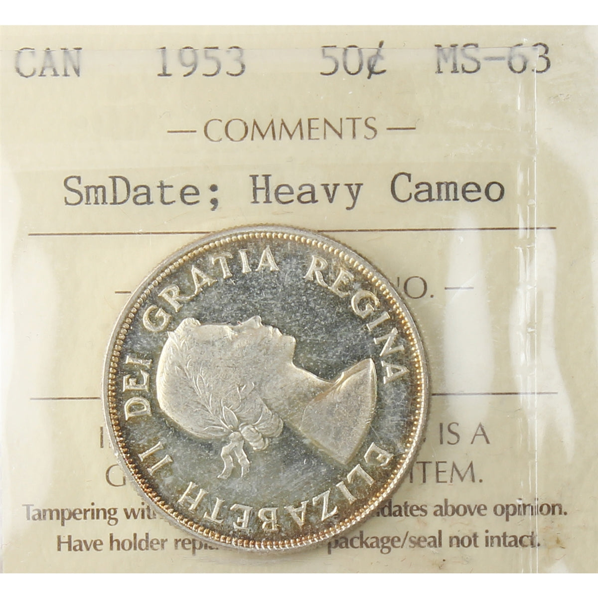 1953 Small Date Canada 50-cents ICCS Certified MS63 Heavy Cameo