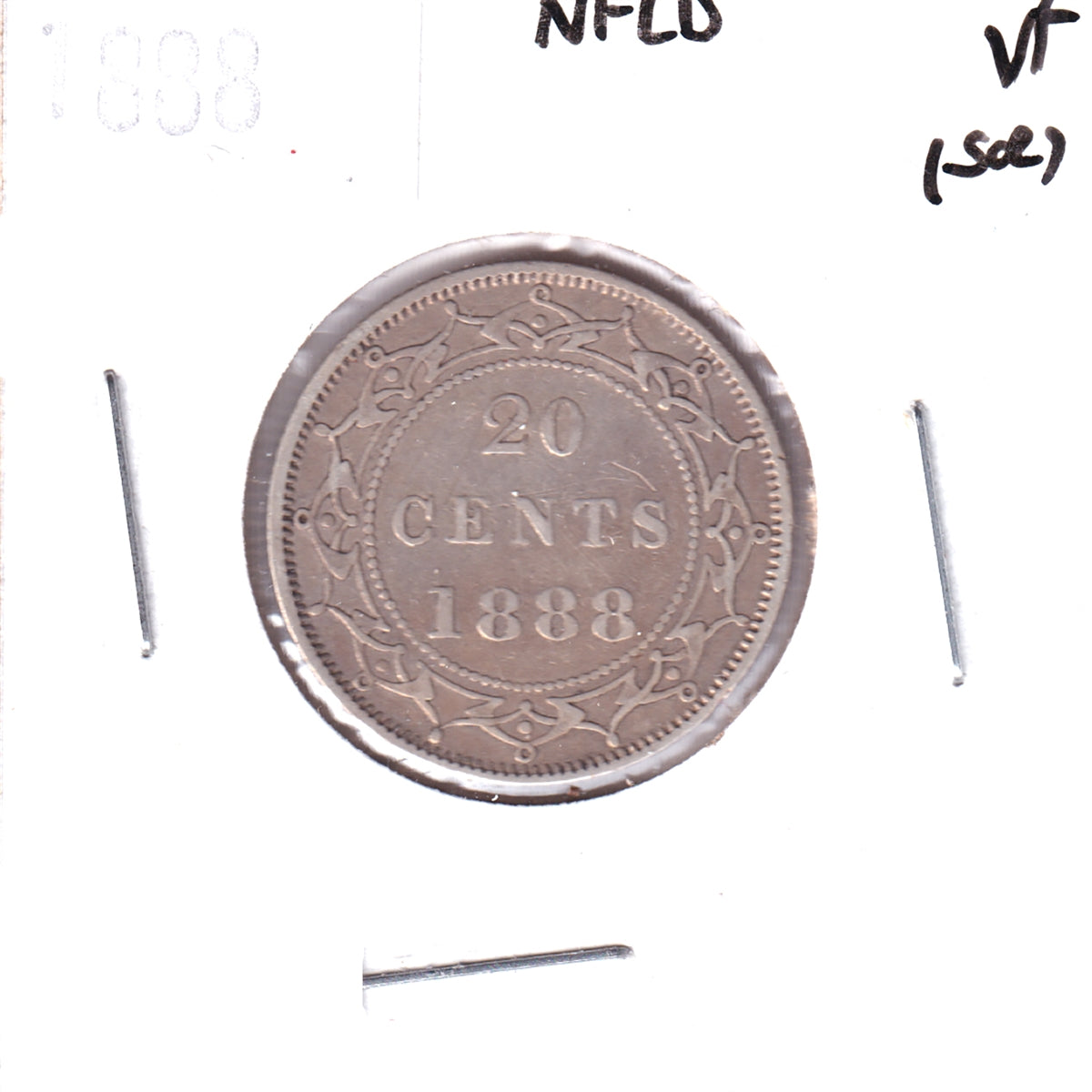 1888 Newfoundland 20-cents Very Fine (VF-20) Scratched