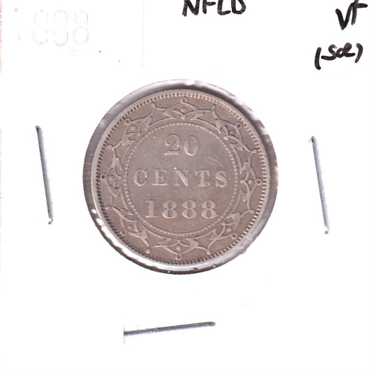 1888 Newfoundland 20-cents Very Fine (VF-20) Scratched