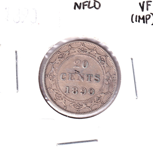 1890 Newfoundland 20-cents Very Fine (VF-20) Impaired