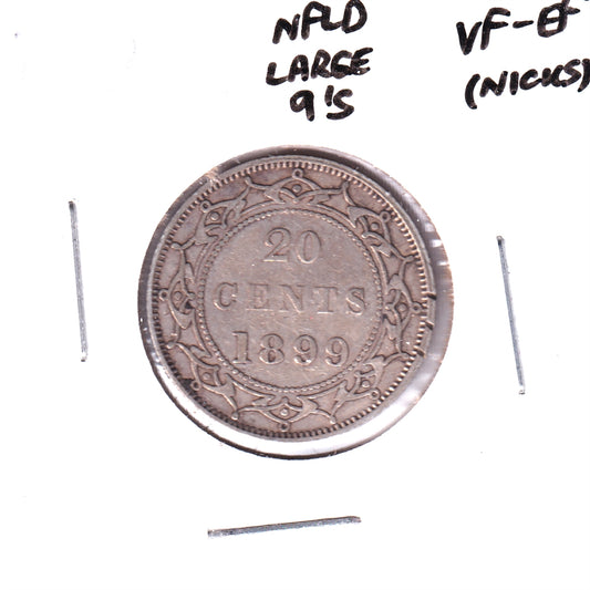 1899 Large 9's Newfoundland 20-cents VF-EF (VF-30) Nicks