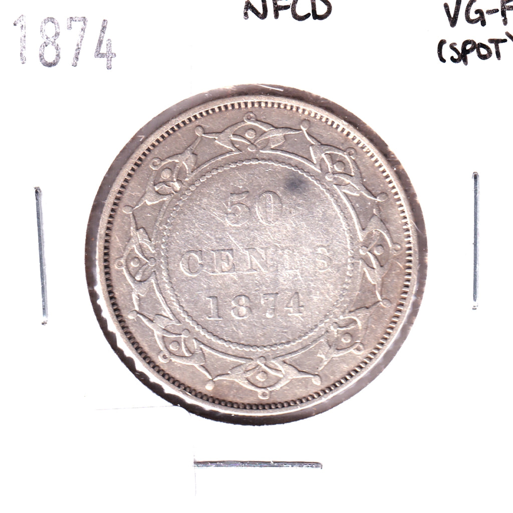 1874 Newfoundland 50-cents VG-F (VG-10) Spot