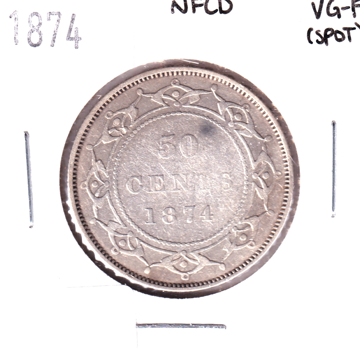 1874 Newfoundland 50-cents VG-F (VG-10) Spot
